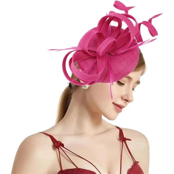 Women's Fascinator Hat Fake Sinamay Feather Tea Party Pillbox Flower Derby - Picture 1 of 5